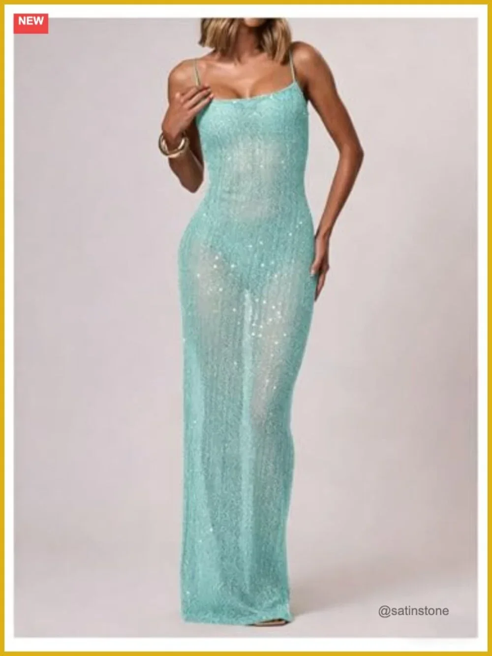 Sequin Mesh Sleeveless Square Neck Maxi Cover Up Dress